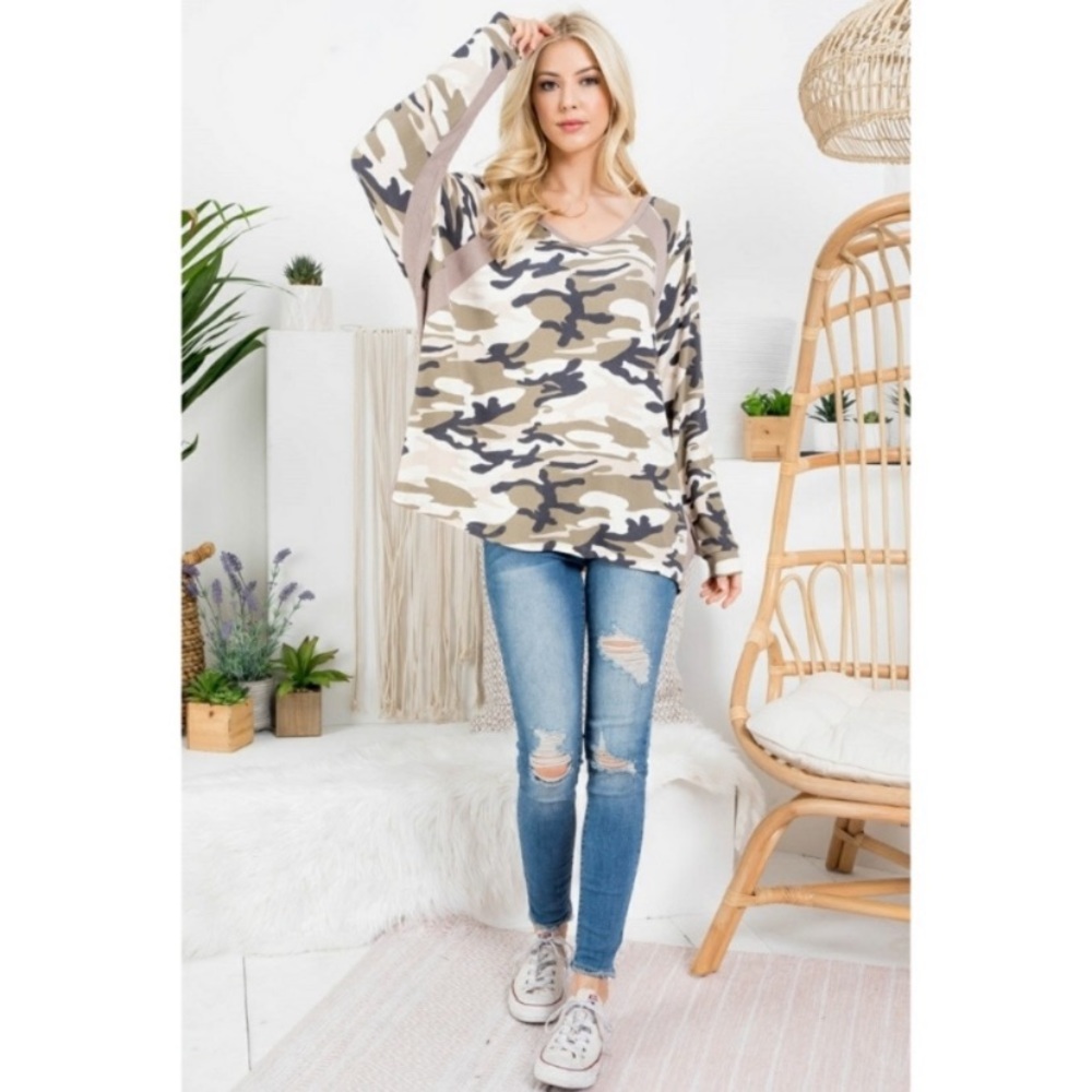 LAST1️⃣New Women’s Soft Olive Camouflage Lightweight Oversized Sweatshirt Top - Picture 5 of 11